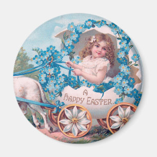 Vintage Cute Girl in Easter Egg Carriage by Lambs Magnet