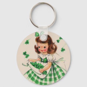 Vintage Cute Girl Shamrock St Patrick's Day Card Key Ring