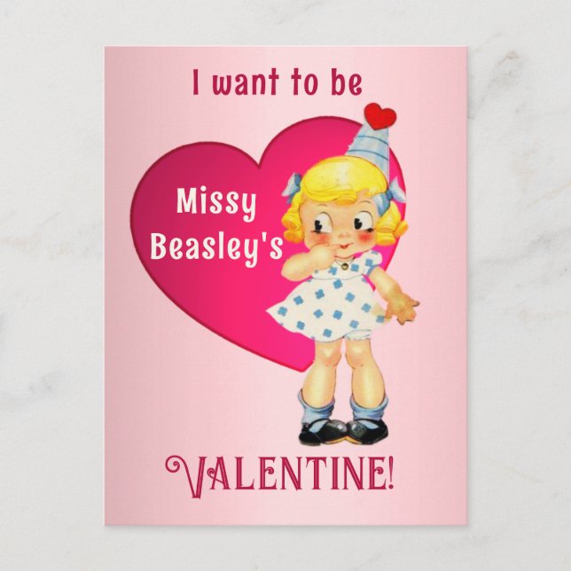 Vintage Cute Girl Valentine Holiday Postcard (Front)
