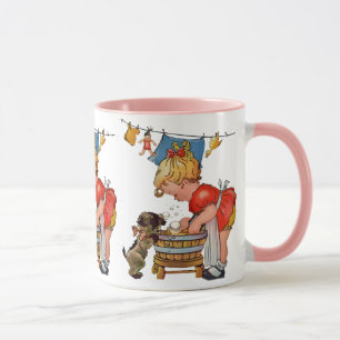 Vintage Cute Girl with Dog: Nostalgic Mug