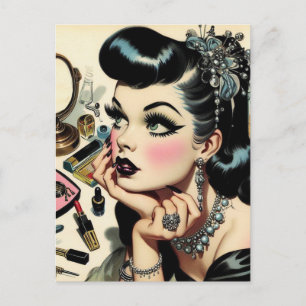 Vintage Cute Goth Pin Up Postcard