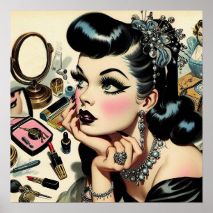 Vintage Cute Goth Pin Up Poster