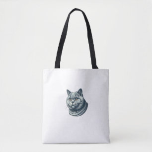 Vintage Cute Gray Cat Face Baby Towel Round Design Tote Bag