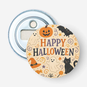 Vintage, cute happy halloween bat, ghost, pumpkin bottle opener