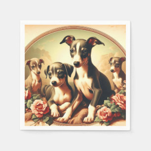 Vintage Cute Italian Greyhound Painting Napkin