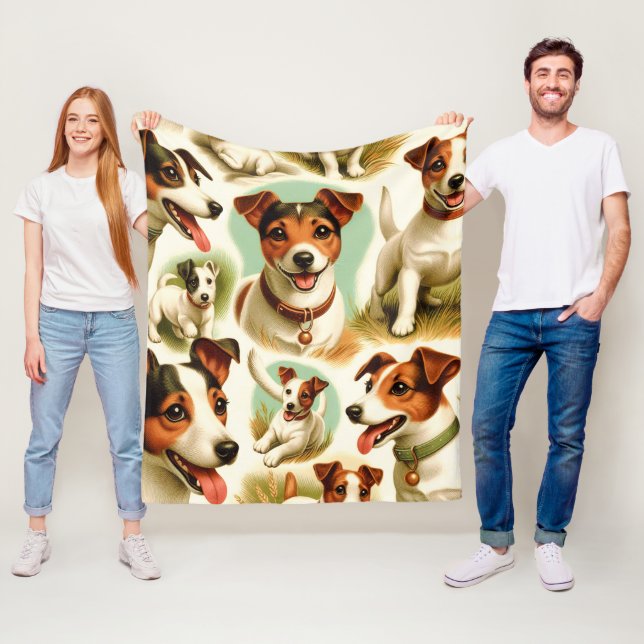 Vintage Cute Jack Russell Terrier Fleece Blanket (In Situ)