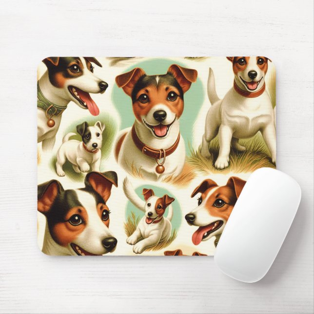 Vintage Cute Jack Russell Terrier Mouse Mat (With Mouse)