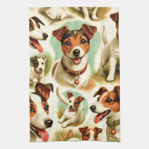 Vintage Cute Jack Russell Terrier Tea Towel