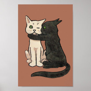 Vintage Cute Kissing Cat Art Poster Print