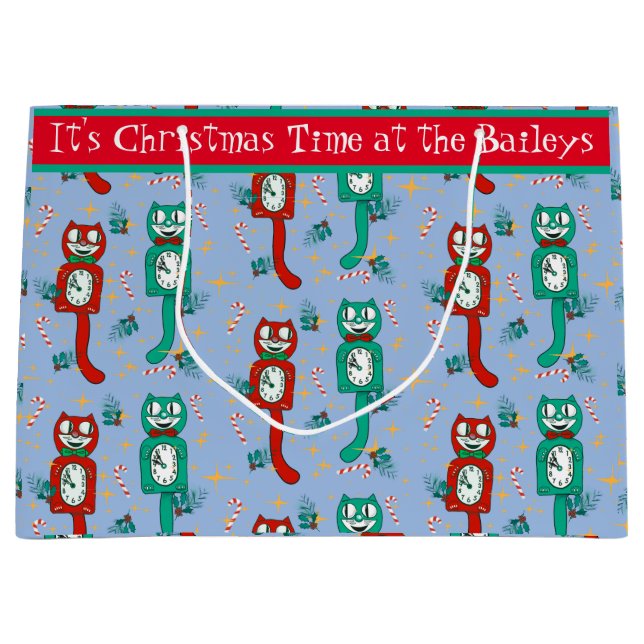 Vintage Cute Kit Cat Clock Personalised Gift Bag (Front)