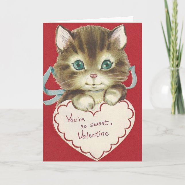 Vintage Cute Kitten Valentine's Day Card (Front)