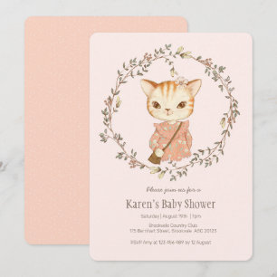 Vintage Cute Kitty Cat Baby Shower Invitation