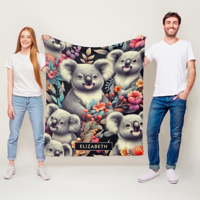 Vintage Cute Koala Painting Fleece Blanket (In Situ)