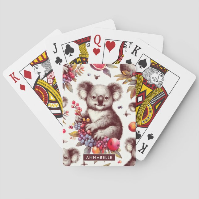 Vintage Cute Koala Painting Seamless Playing Cards (Back)