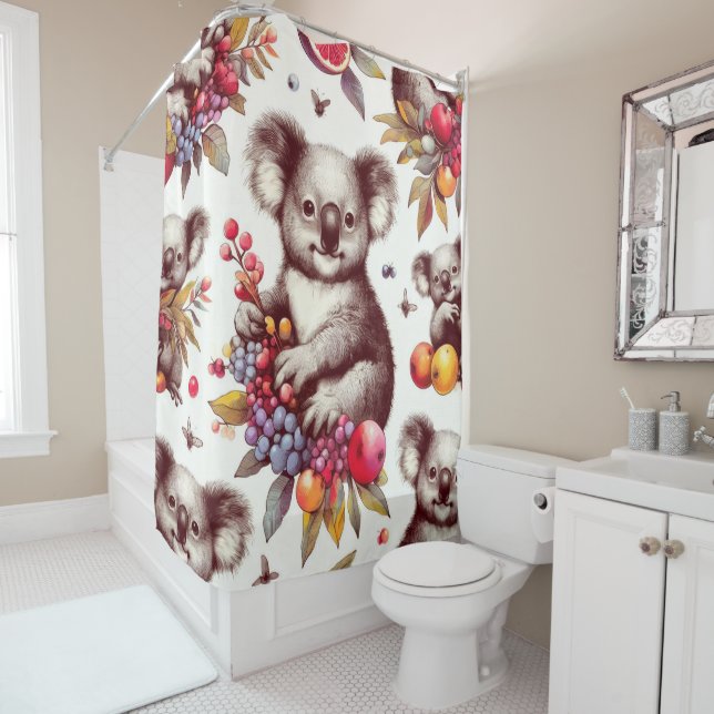 Vintage Cute Koala Painting Seamless Shower Curtain (In Situ)