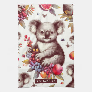 Vintage Cute Koala Painting Seamless Tea Towel