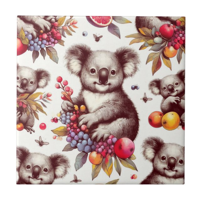 Vintage Cute Koala Painting Seamless Tile (Front)