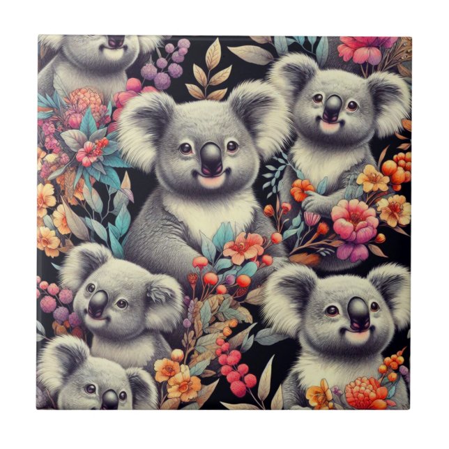 Vintage Cute Koala Painting Tile (Front)