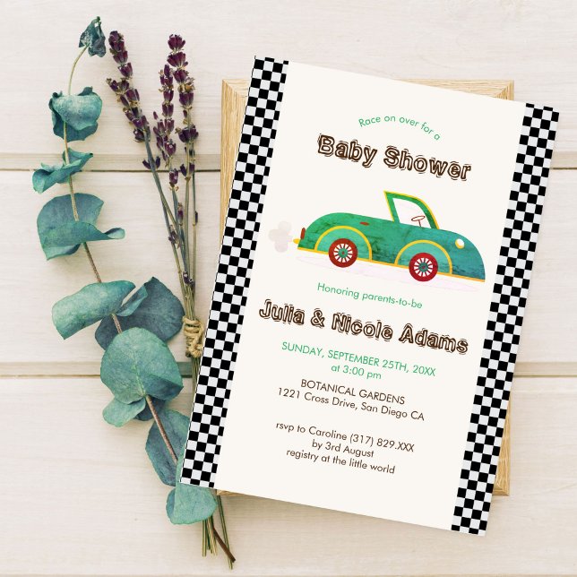 Vintage Cute Little Car Racer Baby Shower Invitation (Creator Uploaded)