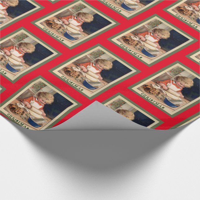 Vintage Cute Little Girl Baking Christmas Wrapping Paper (Corner)