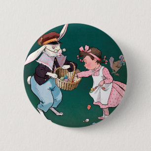 Vintage Cute Little Girl Bunny Rabbit Easter Egg 6 Cm Round Badge