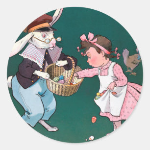 Vintage Cute Little Girl Bunny Rabbit Easter Egg Classic Round Sticker