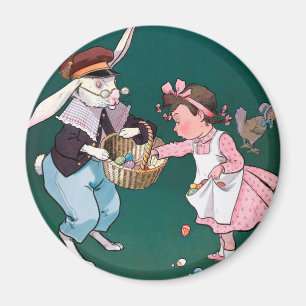 Vintage Cute Little Girl Bunny Rabbit Easter Egg Magnet