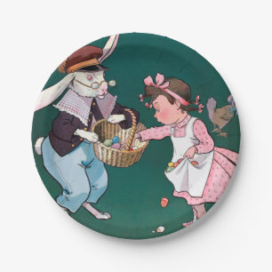 Vintage Cute Little Girl Bunny Rabbit Easter Egg Paper Plate