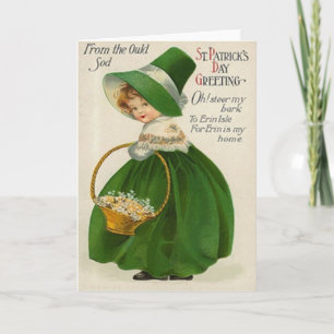 Vintage cute Little Girl In Green St Patrick's Day Card
