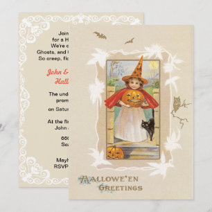 Vintage Cute Little Witch Halloween Invitation