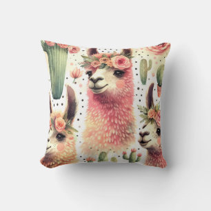 Vintage Cute Llama Watercolor Cushion