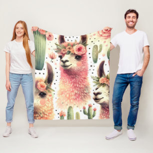 Vintage Cute Llama Watercolor Fleece Blanket