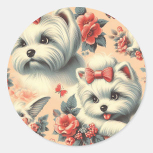 Vintage Cute Maltese Dog Classic Round Sticker