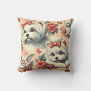 Vintage Cute Maltese Dog Cushion