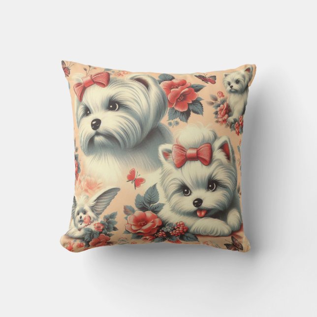Vintage Cute Maltese Dog Cushion (Front)