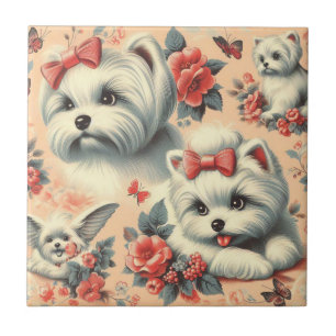 Vintage Cute Maltese Dog Tile