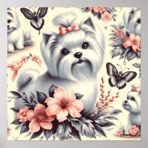 Vintage Cute Maltese Illustration Poster
