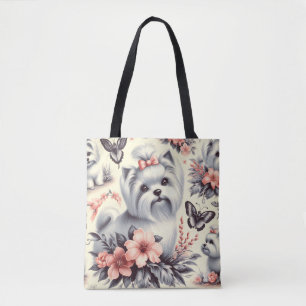 Vintage Cute Maltese Illustration Tote Bag