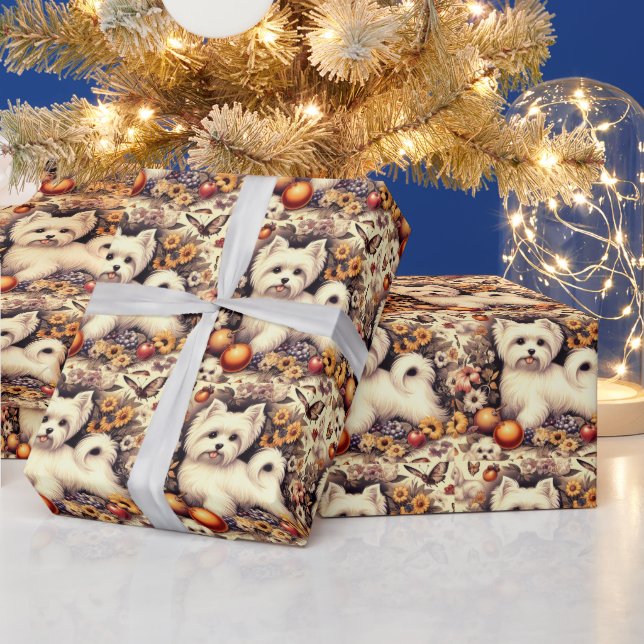 Vintage Cute Maltese Wrapping Paper (Holidays)
