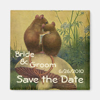 Vintage Cute Mice on a Mushroom, Save the Date!