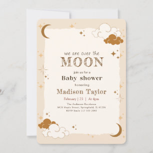 Vintage Cute Moon and Stars Baby Shower Invitation