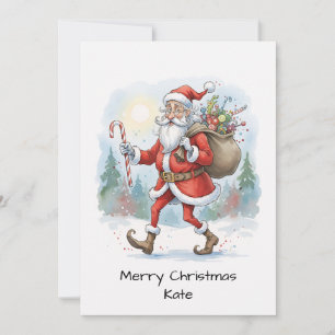 Vintage Cute Non Photo Santa Claus Holiday Card