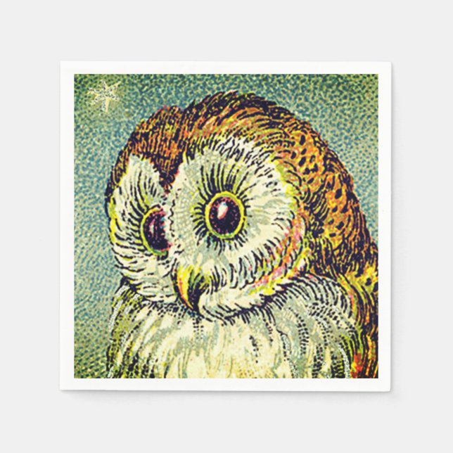 Vintage cute owl illustration napkin (Front)