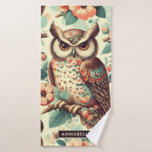 Vintage Cute Owl Pattern Bath Towel