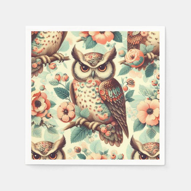 Vintage Cute Owl Pattern Napkin (Front)