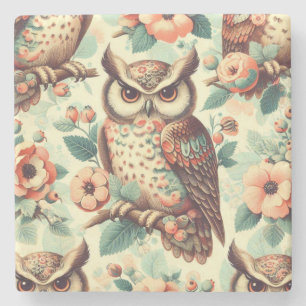 Vintage Cute Owl Pattern Stone Coaster