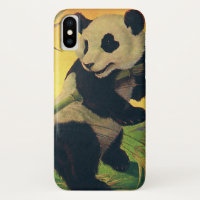 Vintage Cute Panda Bear Eating Bamboo, Wild Animal