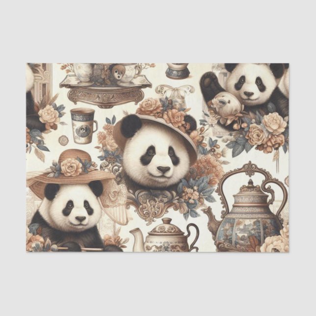 Vintage Cute Panda Seamless Painting Tissue Paper (Front)