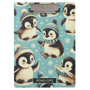 Vintage Cute Penguin Pattern Clipboard