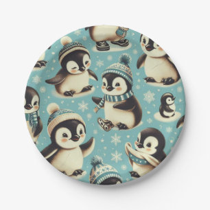 Vintage Cute Penguin Pattern Paper Plate
